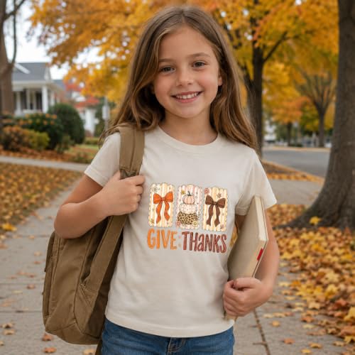 Image of Toddler Girls Thanksgiving Shirts Turkey Pumpkin T Shirt Cotton Short Sleeve Halloween Tops 1-10 Years