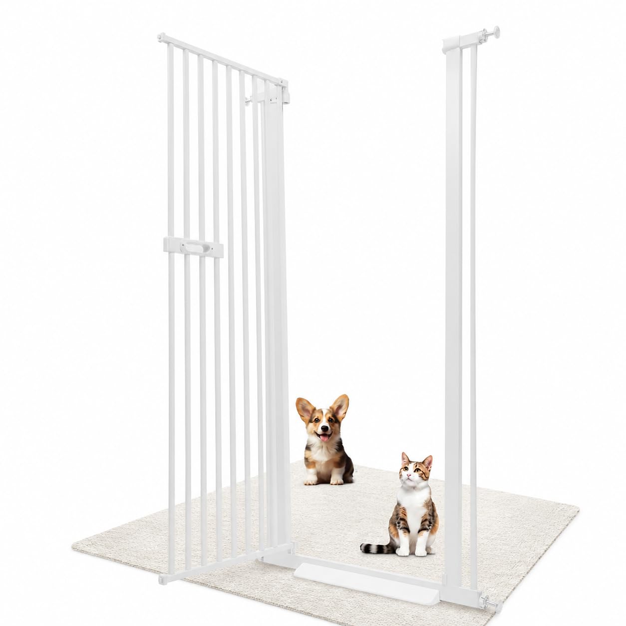 Cancelletto per Gatti 150cm Porta Extra Alta, Porta Senza Fori per Animali Domestici, Cancelletto Estendibile per Gatti, Regolabile 76-85cm, Distanza Tra Aste 3.5cm, Apertura Porta 180°