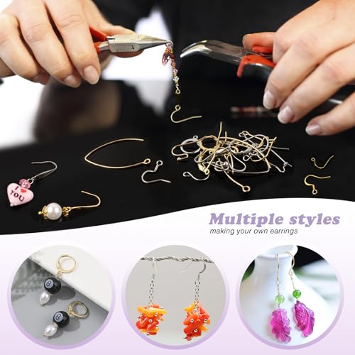 TOAOB 80 Piece Set Earring Hook Set Gold and Silver 10 Styles Stainless Steel French Pyjama Hook Earring Thread Leverback for Jewellery Making - Image 4