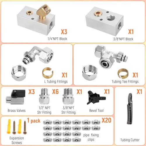 1/2"×100FT Compressed Air Line Kit,HDPE-Aluminum-HDPE Piping,Includes 1×Right Angle Fittings and 1×Tee Fittings,Leak Proof&Easy to install Garage Air Line Kit,Rapid Air System