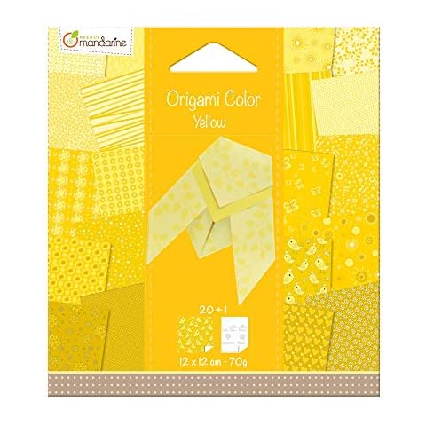 Avenue Mandarine - Ref 42680O - Origami Color Pack of 20 Printed Shets - 12 x 12 cm, 70gsm Paper, Instructions for 1 Design, Ideal for Quick Craft Activities - Yellow Cover