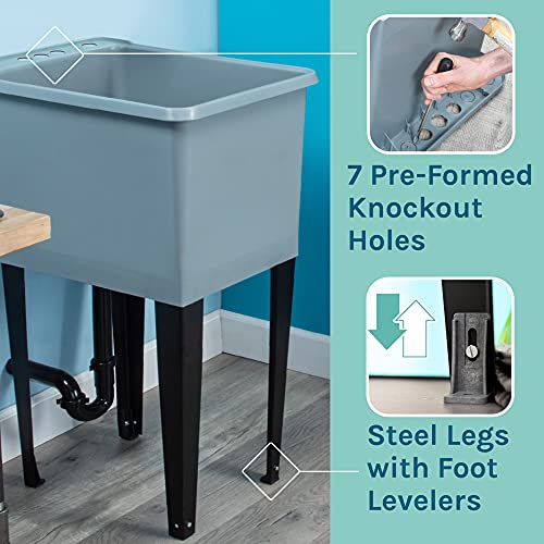 Grey Space Saver Utility Sink By Js Jackson Supplies, Freestanding Tehila Space Saving Laundry Tub, Chrome Gooseneck Faucet With Side Sprayer #TOP7
