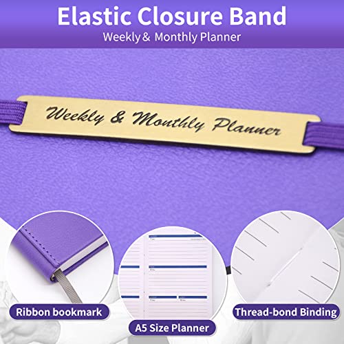 Planner 2023-2024 - 18 Months Weekly & Monthly Planner From July 2023 - December 2024, 5.75" X 8.25", A5 Size Thicker Paper Academic Calendar Planner With Faux Leather Hardcover (Purple) #TOP2