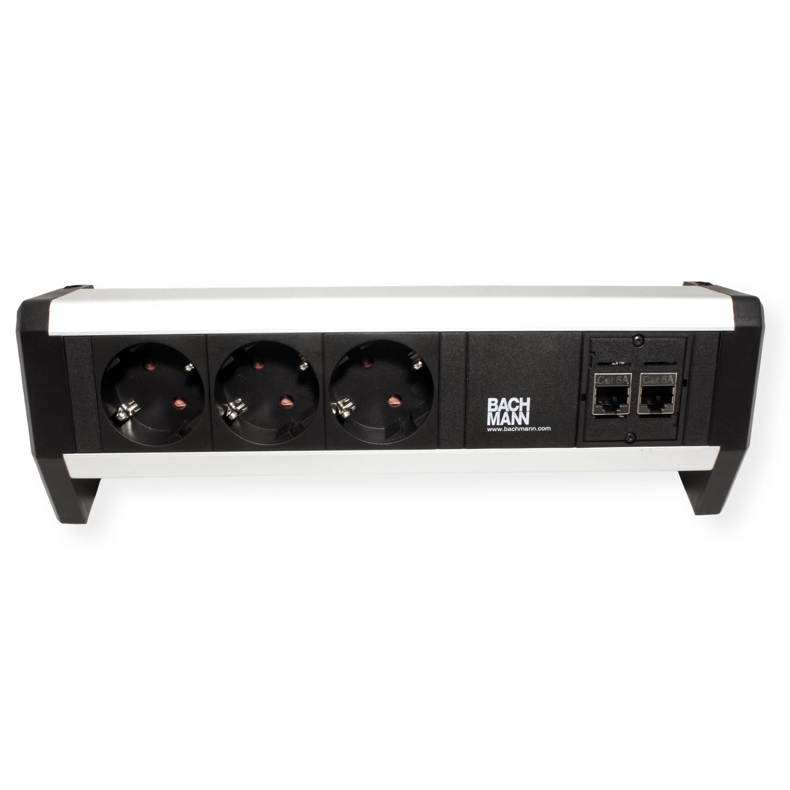 Bachmann 339.1004 - Regleta para fijar al escritorio (3 enchufes Schuko, 2x Ethernet cat. 5)