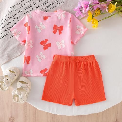 Baby Girl Clothes Toddler Summer Outfits Cute Bow Print T-Shirt + Shorts 2pcs Set 6 Months-5 Years Old3