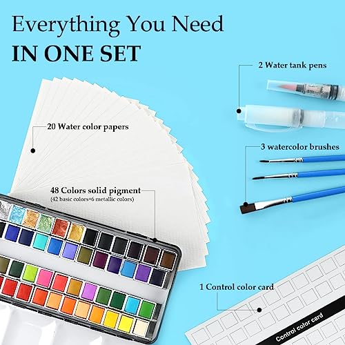 Aquarellfarben Artkaler Set mit 48 Wasserfarben und 3 Hookline Stiften