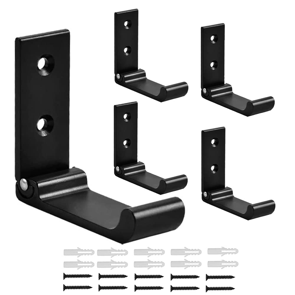 Aothpher5 Pack Folding Coat Hooks Heavy Duty Aluminum Alloy Wall Hooks for Hanging Robe, Coat, Towel, Keys, Bags, Home, Kitchen, Bathroom Wall Mounted,Matte Black