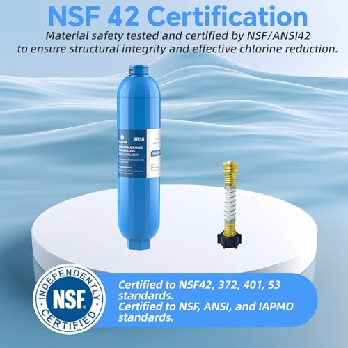 Image of RV Water Filter with 2 Flexible Hose Protector NSF Certified Camper Water Filter for Reduces Chlorine, Bad Taste, Odor, RV Inline Water-Filters for Garden Camper and Pool 2 Pack