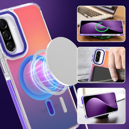 Image of Magnetic Case for Samsung Galaxy A17 5G [Compatible with Magsafe] [Cute Fashion Fluorescent Design] [1 Screen Protector] Slim Translucent Matte Case for Galaxy A17 5G 6.7 inch, Purple