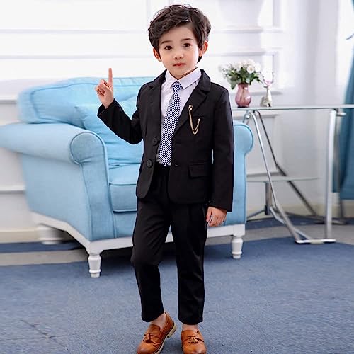 Lolanta Boys Suit 2Pcs Navy Red Black White Tuxedo Jacket Suit Formal Wedding Outfits (Black 9-10 Years) #TOP1