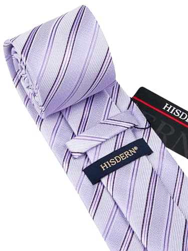 Image of HISDERN Mens Tie Striped Ties and Handkerchief Set Business Formal Woven Pocket Square Wedding College Stripe Necktie