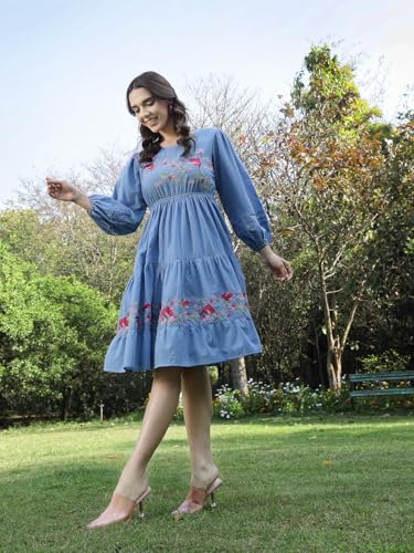 Image of Stylum Women's Solid & Embroidered Cotton Tiered Dress
