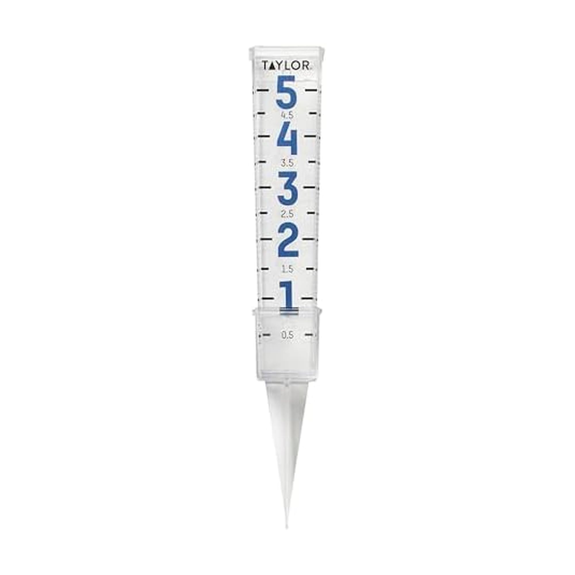 Taylor Metallic Numbers Rain Gauge, Measure and Monitor Precipitation, Easy to Read for Backyard, Patio, Garden, and Lawn, 5-inch, Clear