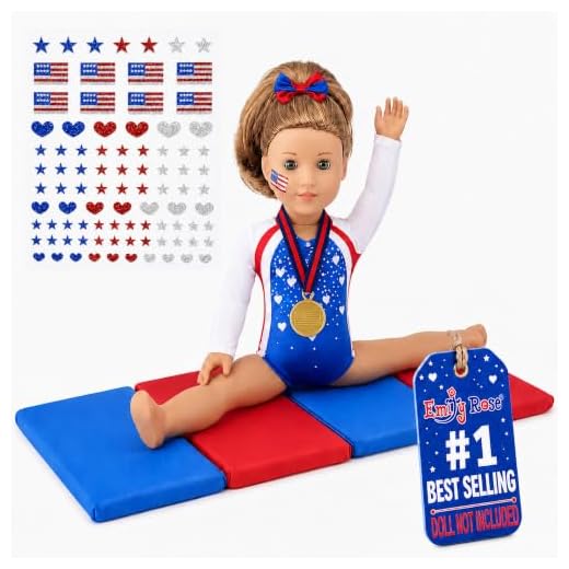 Emily Rose Doll Clothes,18 Inch Gymnastics Sports Outfit for Dolls, Doll Gymnastic Accessories with Medal and Face Stickers, Gymnast Toy Compatible with American Girl Dolls, Designed in USA