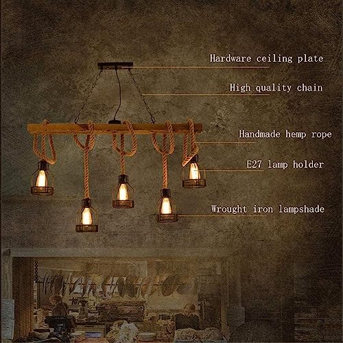 Lámpara vintage rústica de 5 luces para corregir la iluminación en mesas alargadas 5