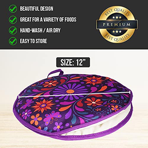 Sophix Tortilla Warmer Pouch - 12-Inch Large Size - This Thermal Insulated Fabric Holder Keeps Tortillas, Naan Bread, and Pizza Rolls Warm for up to One Hour | Two-Sided (Flower Design) by Sophix - Image 3