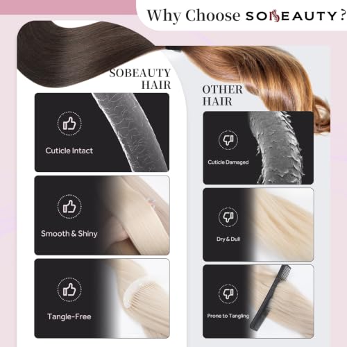 SOBEAUTY Real Human Hair Clip ins, 100% Seamless Remy Hair #4A 22 Inch — view 3