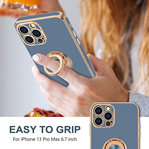 Hython Case for iPhone 13 Pro Max Case with Ring Stand [360°Rotatable Ring Holder Magnetic Kickstand] [Plated Rose Gold Edge] Soft TPU Cover Luxury Protective Phone Case for Women Men, Blue Gray by Hython - Used condition - Image 2
