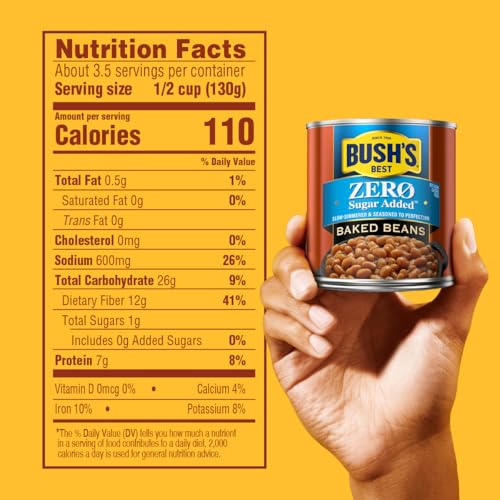 BUSH'S BEST 15.8 oz Canned Zero Sugar Baked Beans, Source Of Plant Based Protein and Fiber, Low Fat, Gluten Free, (Pack of 12) - Image 3