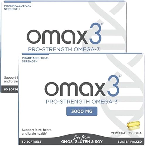 Omax3 Pro-Strength - Aceite de pescado omega-3 ultra puro, 1000 mg, máximo apoyo profesional para articulaciones y músculos, certificado EPA DHA,