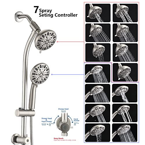 Uclimaa Instant-Mount Drill-Free Height/Angle Adjustable 2-Way Shower Head/Handheld Showerhead Slide Bar Combo (Brushed Nickel) #TOP2