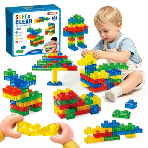 IKKOSYA Gummy Blocks, 40PCS Soft Sensory Building Blocks for Kids Ages 3 + - image 1