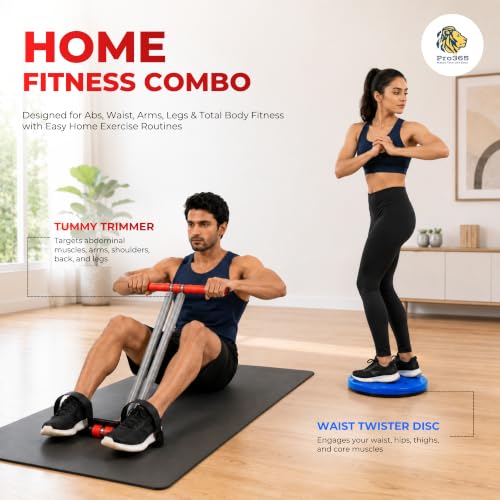 Image of PRO365 Tummy Twister & Tummy Trimmer Combo for Home Gym Workout | Waist Twister Disc with Resistance Tummy Trimmer | Full Body Fat Burner & Abs Fitness Equipment (Blue + Red)