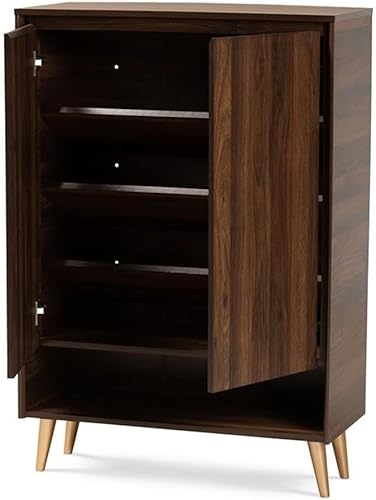 Miniatura 4 de BOWERY HILL Gabinete de almacenamiento de zapatos de entrada de madera de mediados de siglo de 2 puertas en