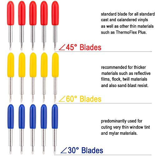 Advcer 15Pcs 30/45 / 60 Degree Vinyl Cutter Blades With Cut Blade Holder - All Purpose For Gcc Vinyl Film Cutter Plotter Cutting Machines (Zec-U1005, Dia. 2.0 Mm, Offset Value 0.25Mm) #TOP1