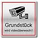 Schild Achtung Grundstück Videoüberwachung UV Druck 12 x 12cm 3mm Aluverbund Made in Germany Art.Nr. 2131
