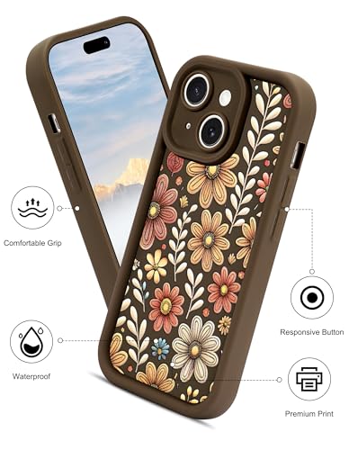 Aitipy Brown Daisy Phone Case for iPhone 15 Plus | Cute Fall Aesthetic Design, Soft Silicone, Slim Fit Full Camera Protection Shockproof Protective Cover for Women Girls - image 5