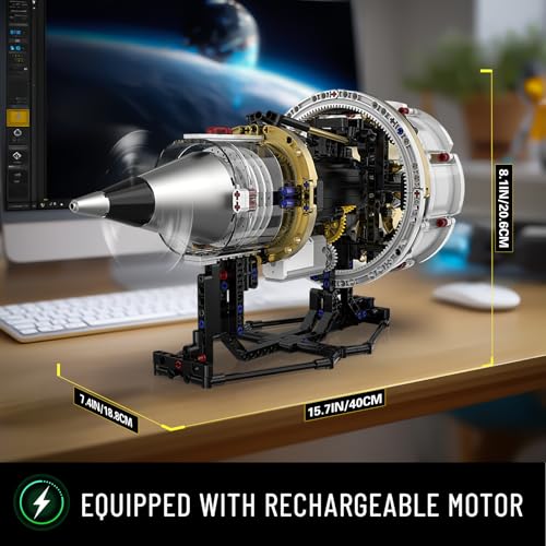 Image of BRICXOR Aircraft Engine Building Kit, Mechanical Aviation Turbojet Engine Model Kit That Runs, Collectible Blocks Kit for Adults, Science Education STEM Set (564 PCS)
