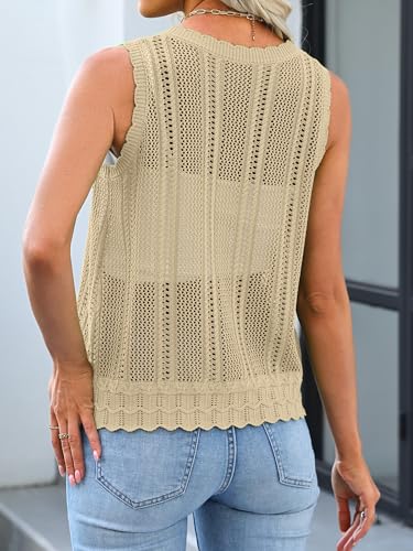Bellcoco Womens Crochet V Neck Sweater Vest Hollow Out Summer Sleeveless Tops Knit Spring Cardigans Button Down Tank Top Apricot XXL — view 4