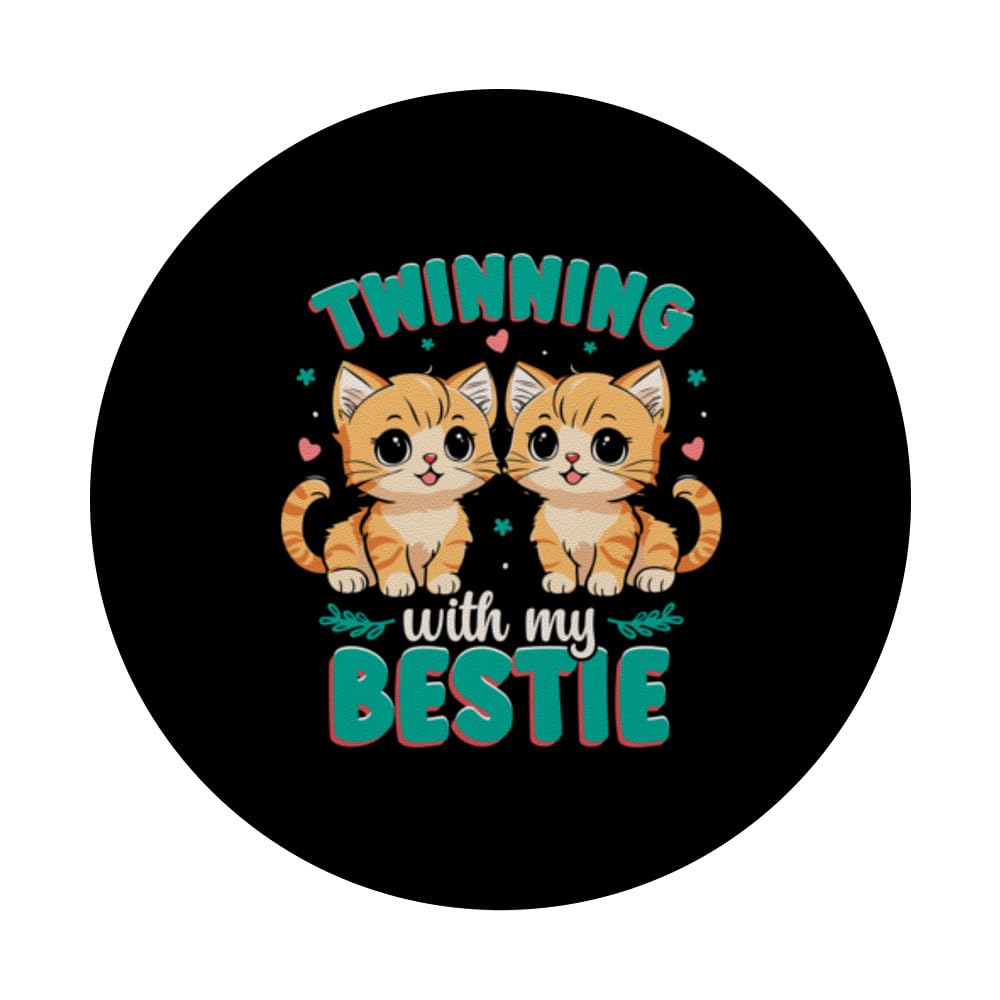 Friendship Twinning Bestie Matching Twin Cat PopSockets Adhesive PopGrip, Black - Image 3