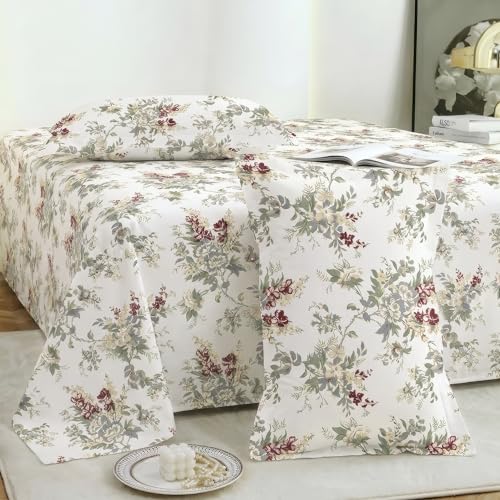 Image of Story@Home 190 TC Cotton Double Bedsheet Set with 2 Pillow Covers | Soft Breathable Fabric | 250 x 225 cm Double Bed Sheet | Off White & Grey Floral Printed Bedding for Bedroom