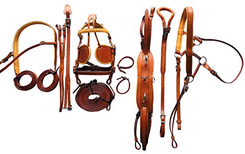Equitem Two Tone Brown Leather Small Mini Sh Pony Driving Show Training Cart Harness with Tan Trim