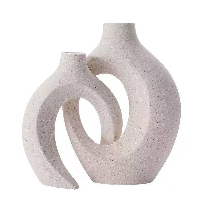 Flower Vase Resin Shockproof Hollow Ceramic Vase Set of 2, Nordic Modern Boho ins Style Decorative Ceramic Aesthetic Flower Vase for Home Decor (Milky White W 5.86" X H 7.51") - Image 6