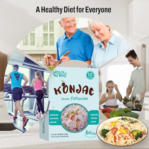 VOLO VERO Konjac Shirataki Noodle Fettuccine, 10 Packs, Gluten Free, Vegan, Keto, Sugar-Free, Fat-Free, Low Calorie, Ready to Eat Low-Carb Pasta, Quick Healthy Diet, Holiday Gifts