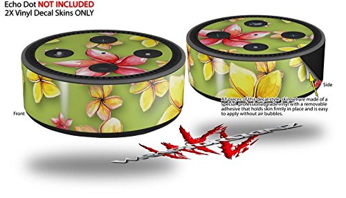 Skin Wrap Decal Set 2 Pack for Amazon Echo Dot 2 - Beach Flowers Sage Green (2nd Generation ONLY - Echo NOT Included)