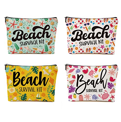 Blue Leaves Beach Survival Kit 4 Pcs Makeup Bags Set For Women Adorable Roomy Travel Cosmetic Bag Waterproof Toiletry Bag Accessories Organizer Gifts For Travel Varsity Women Girls Teens #TOP4