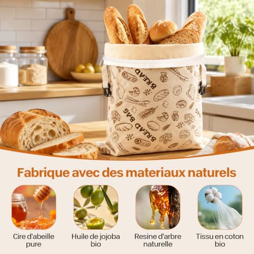 VHV Lot de 2 Sac à Pain en Cire d’Abeille, Fermeture Éclair & Sangles – vue 6