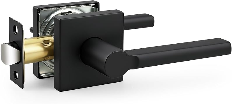 Probrico Matte Black Square Passage Door Handle, 1 Pack Non-Locking Modern Lever for Closet Hallway, Reversible for Right or Left Side
