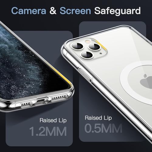 Image of Magnetic Silicone Case for iPhone 11 Pro Compatible with MagSafe, Shockproof Phone Bumper Cover, Anti-Scratch Clear Back (Clear)