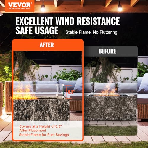 Image of VEVOR Glass Wind Guard for Rectangular Fire Pit Table 31 x 12.5 x 6.5 Inch, 0.31 inch Thick and Sturdy Tempered Glass Panel with Hard Aluminum Corner Bracket & Rubber Feet, Easy to Assemble