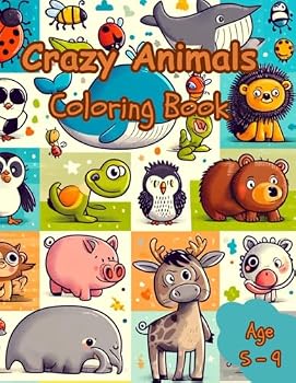 Paperback Crazy Animals Coloring Book: Animals In Nature Coloring Book Age 5-9 Book