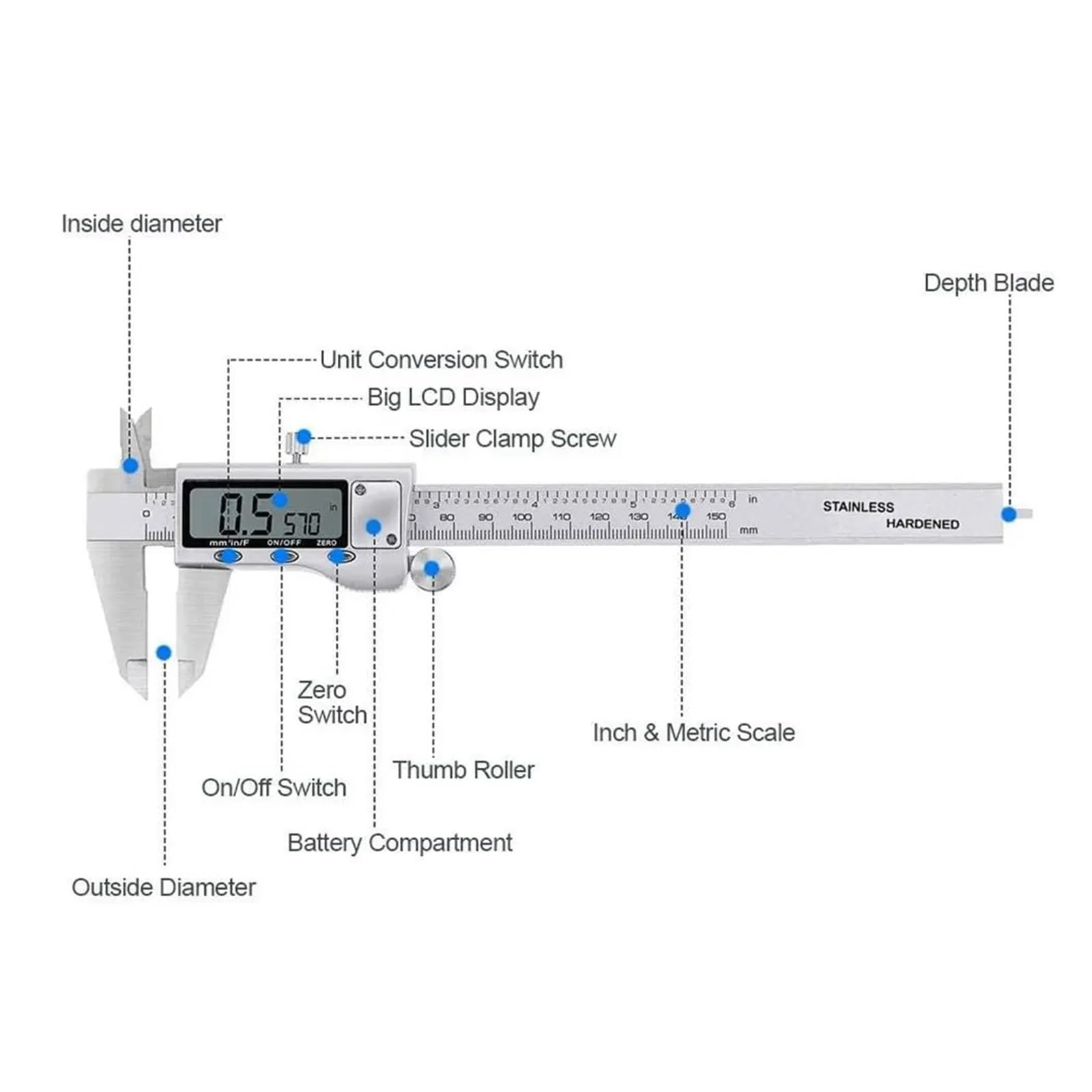 Calibradores Vernier Calibrador Digital De Metal Herramienta Medición Instrumento 6 "150 Mm NíTido Y FáCil De Leer
