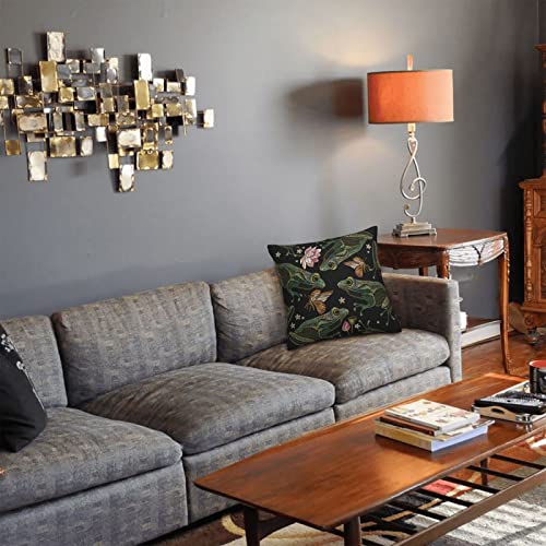 Duduho Cozy Throw Pillow Cover Vintage Frogs Lotus Flowers And Butterfly Decorative Square Pillowcase Throw Cushion Case For Bedroom, Living Room, Sofa, Couch And Bed, 18 X 18 Inches #TOP6