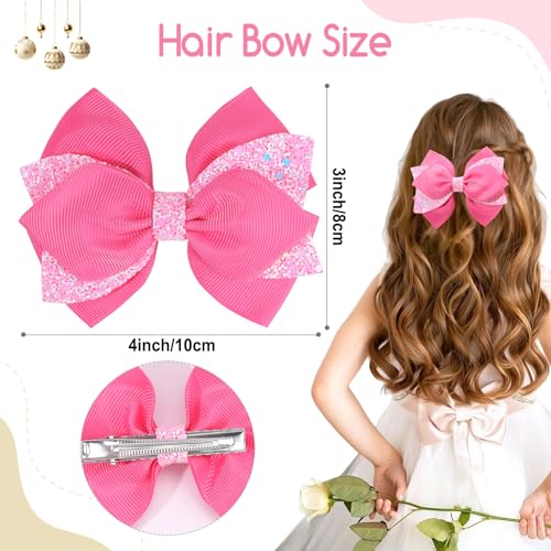 Pinzas moño brillantes para cabello 4 pulgadas rosa miniatura 3