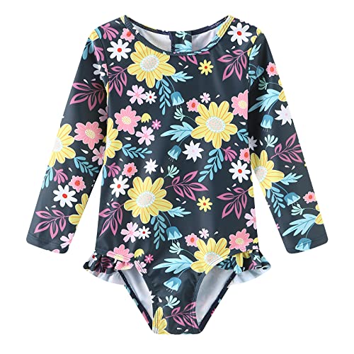 Image of Baby Girls One Piece Swimsuits Long Sleeve Rash Guard for Kids Girls UPF 50+ Sun Protection Swimshirts
