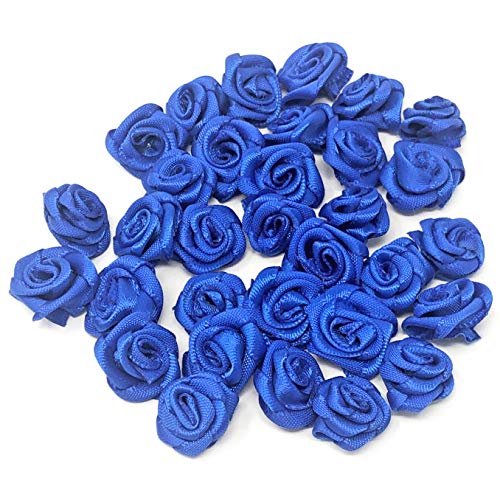 Royal Blue 15mm Miniature Satin Ribbon Rose Flowers Decorative Craft Flowers (100)